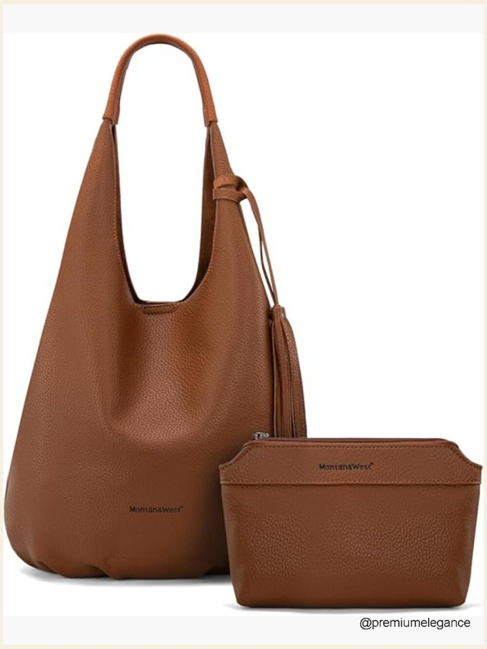 Hobo Bag Set with Tassels Slouchy Shoulder Bag and Cosmetic Bag